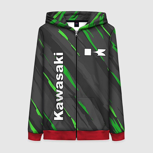 Женская толстовка на молнии KAWASAKI КАВАСАКИ SPORT / 3D-Красный – фото 1