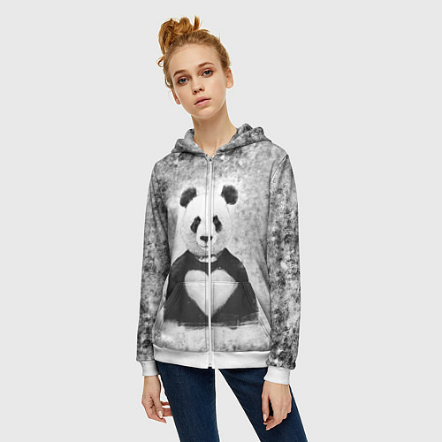 Женская толстовка на молнии Панда Любовь Сердце Меланж / 3D-Белый – фото 3