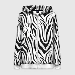 Толстовка на молнии женская Черно-белая зебра, цвет: 3D-белый