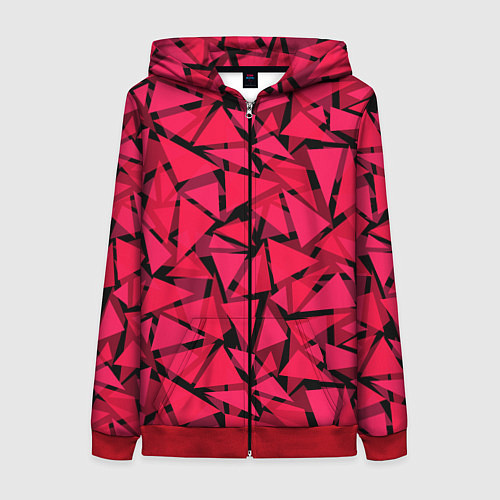 Женская толстовка на молнии Красно-черный полигональный / 3D-Красный – фото 1