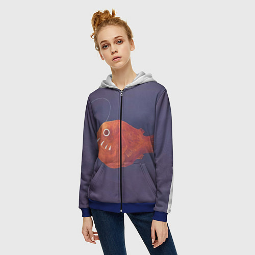Женская толстовка на молнии Удильщик / 3D-Синий – фото 3