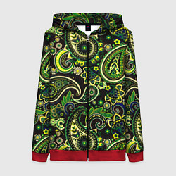 Толстовка на молнии женская Ярко зеленые славянские узоры, цвет: 3D-красный
