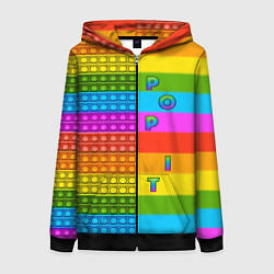Толстовка на молнии женская POP it вертикальная надпись, цвет: 3D-черный