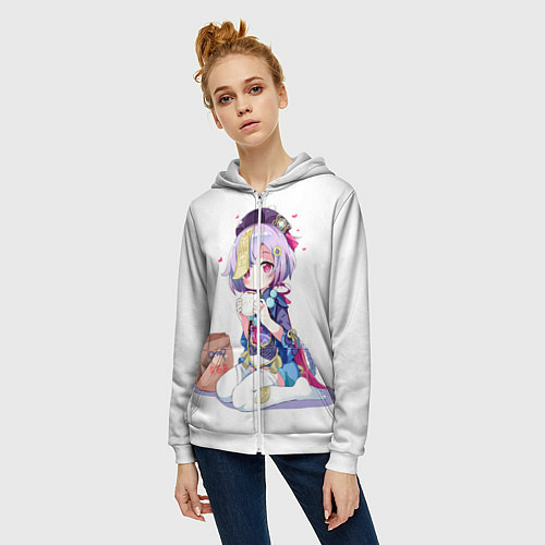 Женская толстовка на молнии Ци Ци из Genshin Impact / 3D-Белый – фото 3