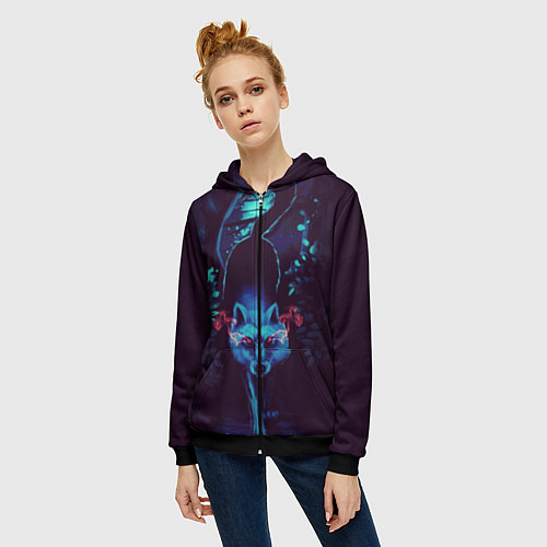 Женская толстовка на молнии Крадущийся волк / 3D-Черный – фото 3