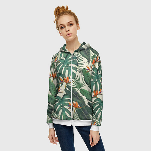 Женская толстовка на молнии Тропический паттерн / 3D-Белый – фото 3