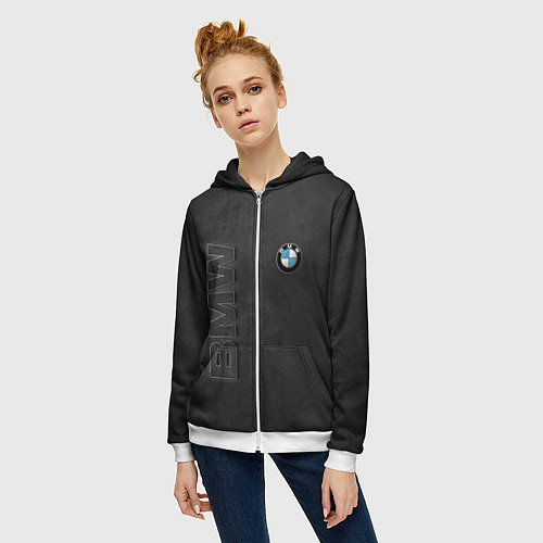 Женская толстовка на молнии BMW LOGO AND INSCRIPTION / 3D-Белый – фото 3