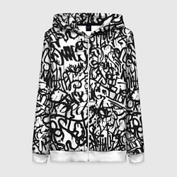 Толстовка на молнии женская Graffiti black on white, цвет: 3D-белый