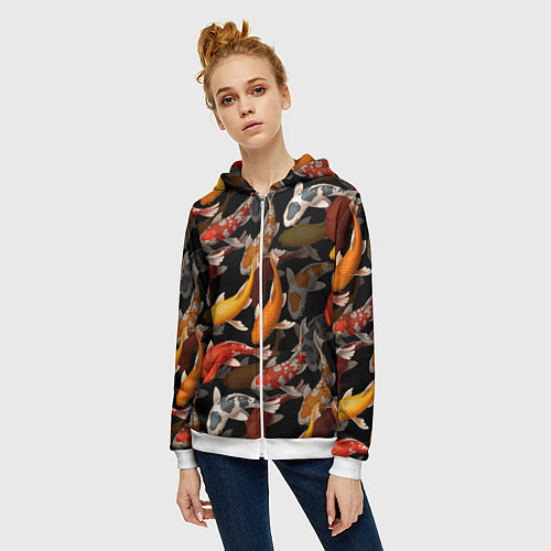Женская толстовка на молнии Карпы кои Японские карпы / 3D-Белый – фото 3