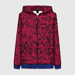 Толстовка на молнии женская Красно-черный абстрактный узор, цвет: 3D-синий