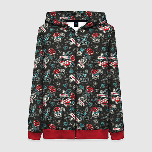 Женская толстовка на молнии TATTOO / 3D-Красный – фото 1