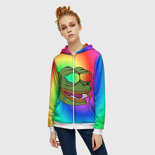 Женская толстовка на молнии Pepe rainbow / 3D-Белый – фото 3