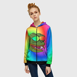 Толстовка на молнии женская Pepe rainbow, цвет: 3D-черный — фото 2