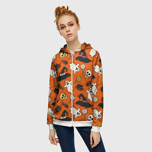 Женская толстовка на молнии Хэллоуинские шалости / 3D-Белый – фото 3