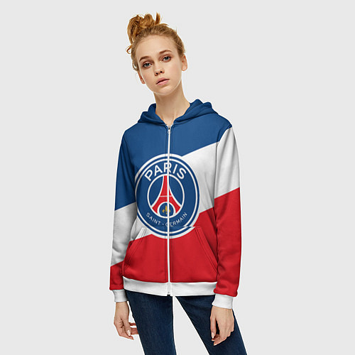 Женская толстовка на молнии Paris Saint-Germain FC / 3D-Белый – фото 3