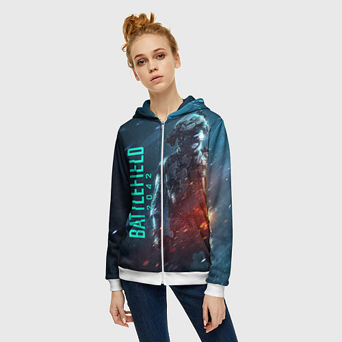 Женская толстовка на молнии BATTLEFIELD 2042 SOLDIER WARS / 3D-Белый – фото 3