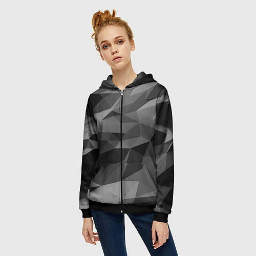 Женская толстовка на молнии Чб абстракция / 3D-Черный – фото 3