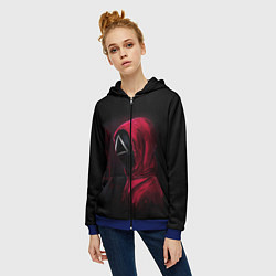 Толстовка на молнии женская ИГРА В КАЛЬМАРА, СТРАЖ ТРЕУГОЛЬНИК, ФИГУРЫ ИГРЫ, цвет: 3D-синий — фото 2