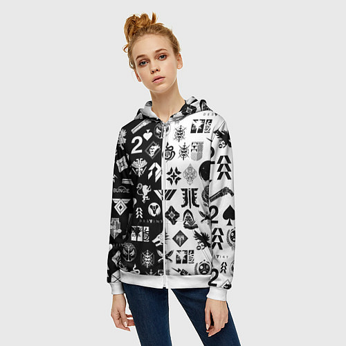 Женская толстовка на молнии DESTINY LOGOBOMBING ЧЁРНО БЕЛОЕ / 3D-Белый – фото 3
