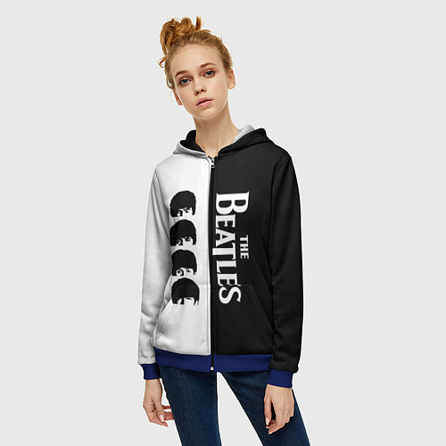 Женская толстовка на молнии The Beatles черно - белый партер / 3D-Синий – фото 3