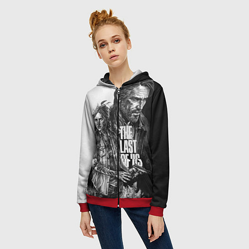 Женская толстовка на молнии THE LAST OF US ЧЁРНО БЕЛЫЙ / 3D-Красный – фото 3