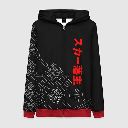 Женская толстовка на молнии SCARLXRD JAPAN STYLE ИЕРОГЛИФЫ / 3D-Красный – фото 1