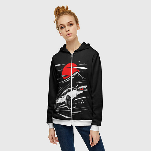 Женская толстовка на молнии Toyota Supra: Red Moon / 3D-Белый – фото 3