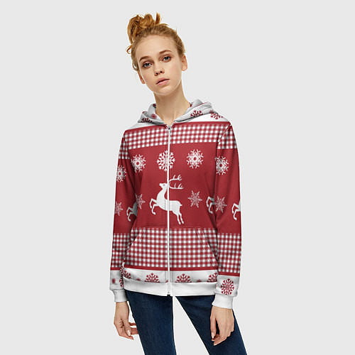 Женская толстовка на молнии Узор с оленями / 3D-Белый – фото 3