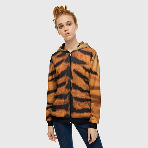 Женская толстовка на молнии ТИГРИНАЯ ШКУРА / 3D-Черный – фото 3