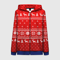 Женская толстовка на молнии Красный узор с оленями