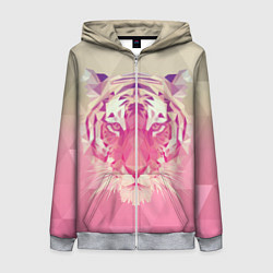 Толстовка на молнии женская Тигр лоу поли, цвет: 3D-меланж