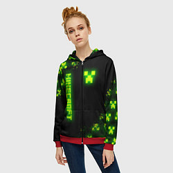 Толстовка на молнии женская MINECRAFT NEON LOGO CREEPER, цвет: 3D-красный — фото 2