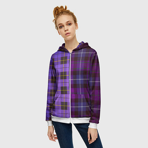 Женская толстовка на молнии Purple Checkered / 3D-Белый – фото 3