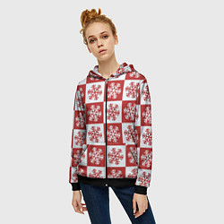 Толстовка на молнии женская Шахматные Снежинки, цвет: 3D-черный — фото 2