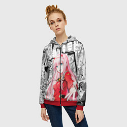 Толстовка на молнии женская Zero Two Зеро ту на манге фрейм, цвет: 3D-красный — фото 2