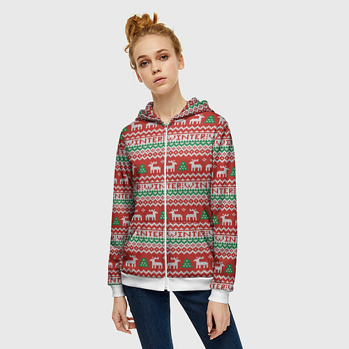 Женская толстовка на молнии Deer Christmas Pattern / 3D-Белый – фото 3