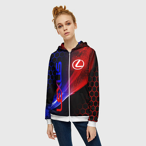 Женская толстовка на молнии LEXUS ЛЕКСУС NEON НЕОН / 3D-Белый – фото 3