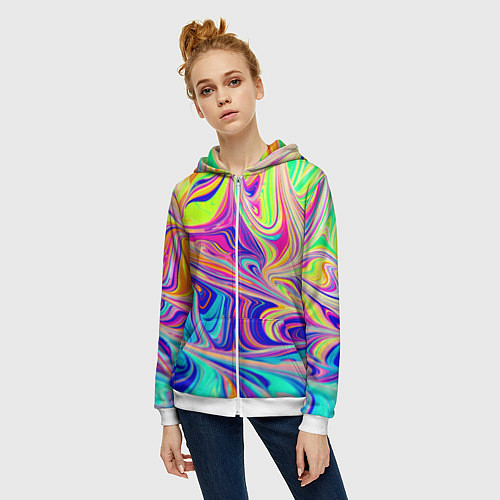 Женская толстовка на молнии Аномально яркие цветные разводы / 3D-Белый – фото 3