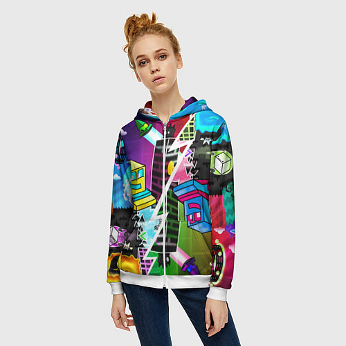 Женская толстовка на молнии Geometry Dash: Parallel Worlds / 3D-Белый – фото 3