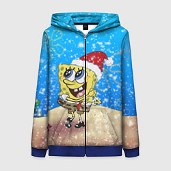 Толстовка на молнии женская НОВОГОДНИЙ ГУБКА БОБ КВАДРАТНЫЕ ШТАНЫ, цвет: 3D-синий