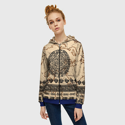 Женская толстовка на молнии AztecsАцтеки / 3D-Синий – фото 3