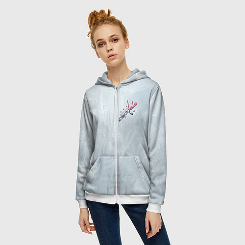 Женская толстовка на молнии Washington Capitals Ovi8 Grey Ice theme / 3D-Белый – фото 3