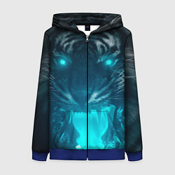 Толстовка на молнии женская Неоновый водяной тигр 2022, цвет: 3D-синий