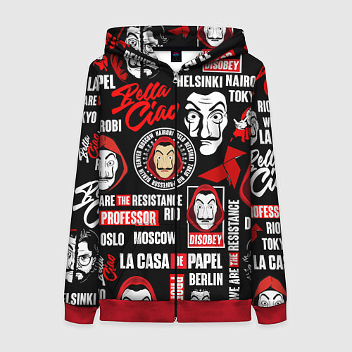 Женская толстовка на молнии БУМАЖНЫЙ ДОМ ЛОГОБОМБИНГ LA CASA DE PAPEL / 3D-Красный – фото 1