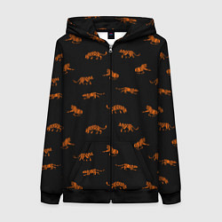 Толстовка на молнии женская Тигры паттерн Tigers pattern, цвет: 3D-черный