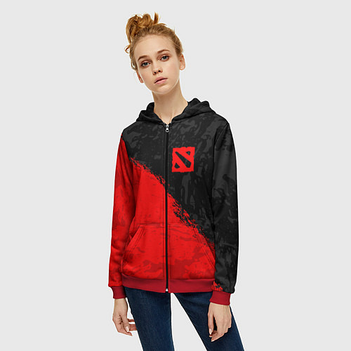 Женская толстовка на молнии DOTA 2 RED LOGO, БРЫЗГИ КРАСОК / 3D-Красный – фото 3