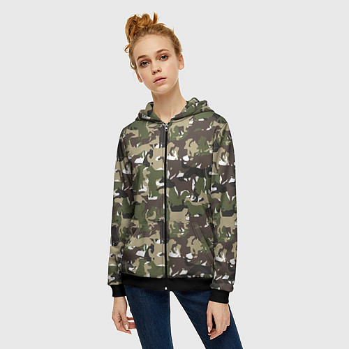 Женская толстовка на молнии Камуфляж из Собак Camouflage / 3D-Черный – фото 3