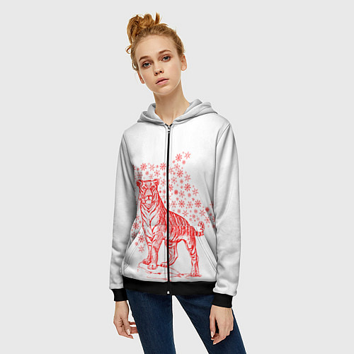 Женская толстовка на молнии Символ года тигр 2022 / 3D-Черный – фото 3