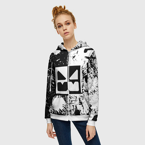 Женская толстовка на молнии GEOMETRY DASH BLACK & WHITE SMILE / 3D-Белый – фото 3