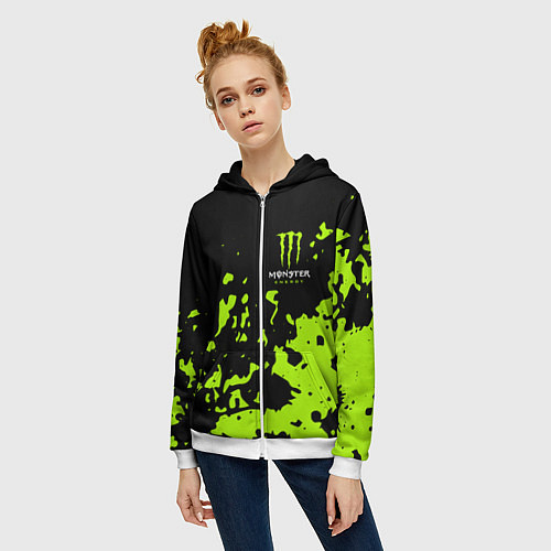 Женская толстовка на молнии Monster Energy green / 3D-Белый – фото 3